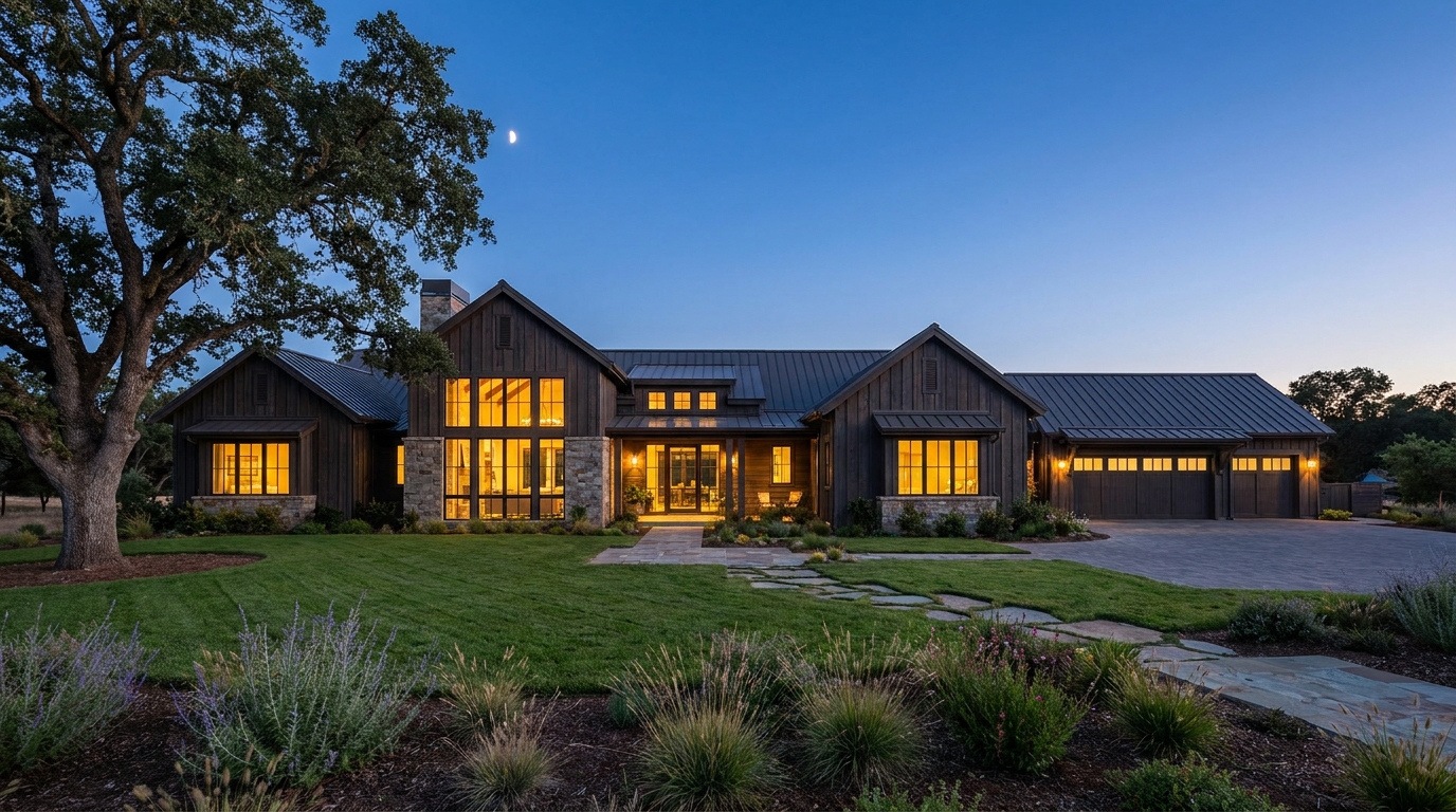 Modern home at dusk